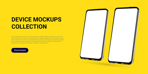 Wall Mural - realistic template mock up of two rotated angled smartphones for web design, webpages, banners, land