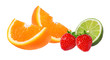 Ripe orange,lime and strawberry. isolated on white background