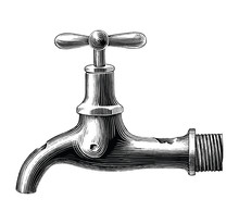 Vintage Water Tap Hand Drawing Engraving Illustration Black And White Clip Art Isolated On White Background