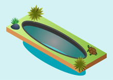 Isometric Vector Illustration Representing A Oval Shaped Turtle Pond