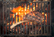 tomahawk steak cooking on flaming grill