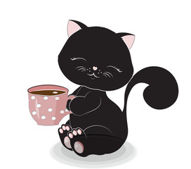 Black cat with cup