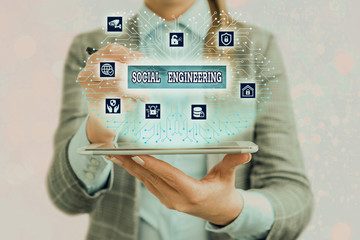 Poster - Text sign showing Social Engineering. Business photo text Psychological Manipulation Gain Access thru Fraud