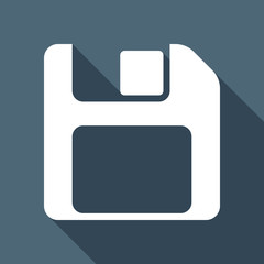 Fototapete - Diskette with empty label, floopy disk, save file. White flat icon with long shadow on blue background