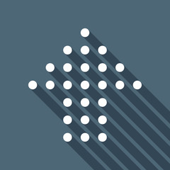 Poster - Dot arrow cursor, up direction, upload. White flat icon with long shadow on blue background