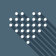 Poster - Dot heart, digital love symbol. White flat icon with long shadow on blue background