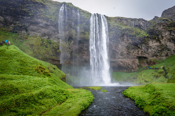 Poster - Famous Seljalandsfoss waterfall on Seljalands River that has its origin in volcano glacier Eyjafjallajokull, Iceland