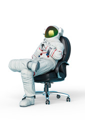 astronaut is sitting in the office chair like a boss