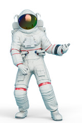 astronaut playing air guitar full body view