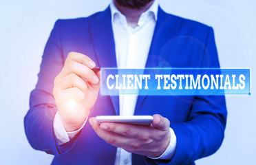 Poster - writing note showing client testimonials. business concept for written recommendation from a satisfi