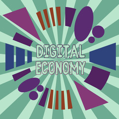 Poster - Text sign showing Digital Economy. Business photo showcasing economic activities that are based on digital technologies Asymmetrical uneven shaped format pattern object outline multicolour design