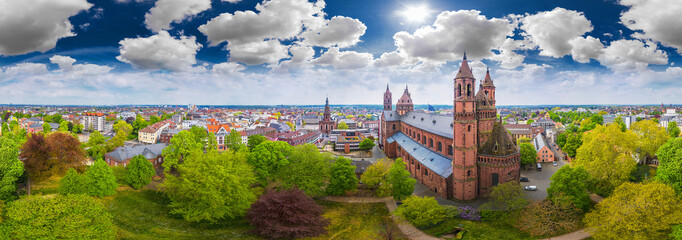 Wall Mural - 360° aerial view of worms city and dom st. peter  in germany