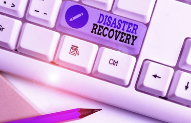 Poster - Word writing text Disaster Recovery. Business photo showcasing helping showing affected by a serious damaging event