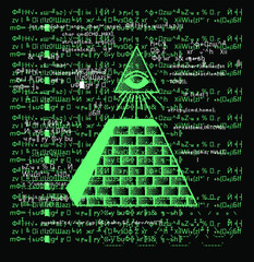 Aufkleber - The Eye of Providence (or the all-seeing eye) on dark background with malware code injection. Concept illustration for Information Security and Forensic data analysis.