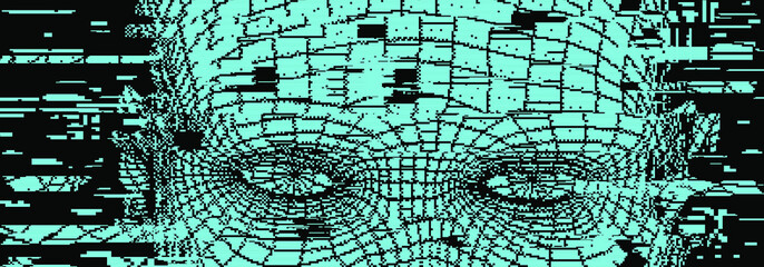 Aufkleber - Abstract composition of Human face wireframe and glitched elements. The subject of mind, reason, thought, mental powers and Artificial intelligence consciousness.