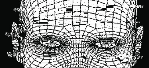 Aufkleber - Artistic abstraction composed of human face wireframe and glitched elements on the subject of mind, reason, thought, mental powers and  Artificial intelligence consciousness.