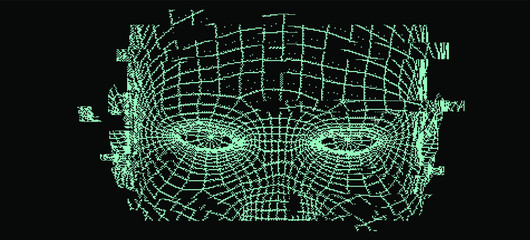 Aufkleber - Artistic abstraction composed of human face wireframe and glitched elements on the subject of mind, reason, thought, mental powers and  Artificial intelligence consciousness.