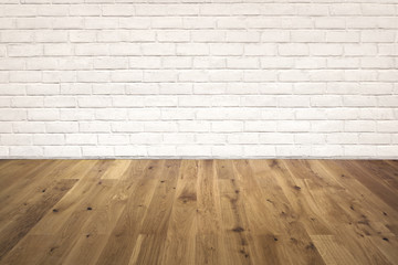 MUR EN BRIQUES BLANCHES ET PARQUET EN BOIS