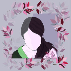 Wall Mural - Abstract portrait of a woman. Faceless woman portrait with green leaves ornament. Beautiful girl icon.