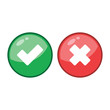 © Matias - Tick and cross signs. Green checkmark and red X icons, isolated on white background.