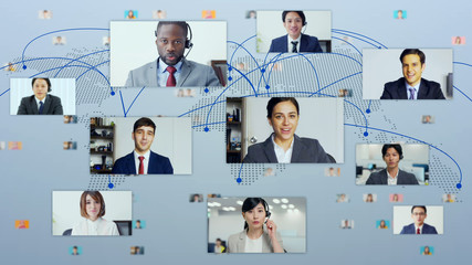 Poster - Global communication network concept. Video conference. Telemeeting. Flash news.