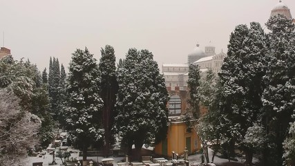 Sticker - Aerial view of Square of Miracles during a winter snowfall, Pisa, Italy