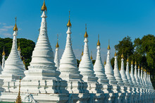 Beautifully Arranged White Pagodas In Sandamuni, Myanmar
