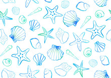 Background Illustration Of Seamless Pattern With Seashells And Starfish Painted In Watercolor