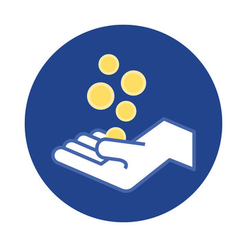 hand with coins money dollars block and flat style