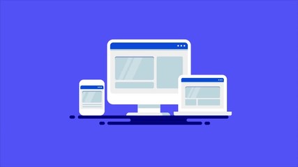 responsive website on digital devices - computer, laptop, mobile, conceptual 2d animation, video cli