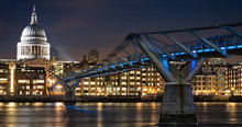 London Millennium Footbridge By St Paul Cathedral At Night