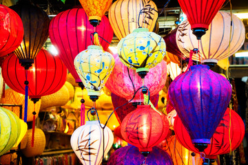 Paper lanterns on the streets of old Asian town, Hoi An, Vietnam