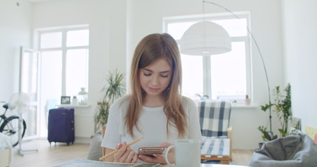 Young woman makes video conference