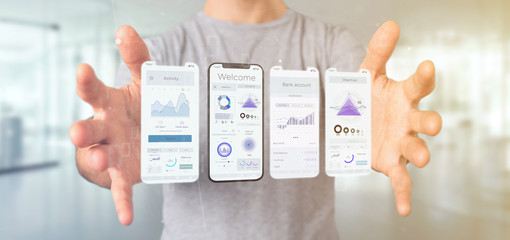 Poster - Application interface UI on a smartphone - 3d rendering
