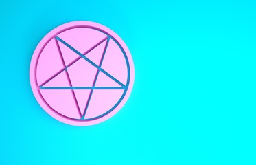 Sticker - Pink Pentagram in a circle icon isolated on blue background. Magic occult star symbol. Minimalism concept. 3d illustration 3D render