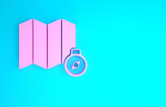 Pink Location of the forest on a map icon isolated on blue background. Minimalism concept. 3d illustration 3D render