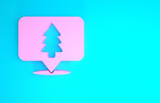 Pink Location of the forest on a map icon isolated on blue background. Minimalism concept. 3d illustration 3D render