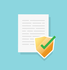 Aufkleber - Document text file secure protection confidential online digital access or internet web privacy paper sheet content shield on vector flat cartoon, concept of private data modern icon design isolated
