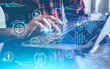 © ImageFlow - Woman holding laptop, online business interface