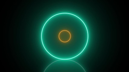 Poster - Neon circles with changing colors and reflections on the floor - abstract movement in a seamless loop