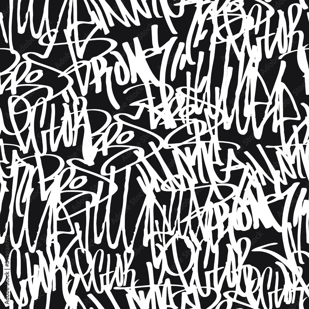 Vector tags seamless pattern. Fashion black and white graffiti hand ...