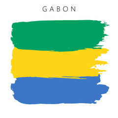 Flag of Gabon. Vector illustration on white background. National flag with three colors: blue, yellow and green. Beautiful brush strokes. Abstract concept. Elements for design. Painted texture.