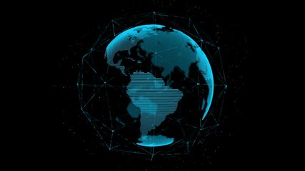 Poster - planet earth hologram surrounded by communication satellites and space debris, futuristic modern 3d 