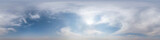 Fototapeta Las - Seamless hdri panorama 360 degrees angle view blue sky with beautiful fluffy cumulus clouds without ground with zenith for use in 3d graphics or game development as sky dome or edit drone shot