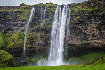 Poster - Famous Seljalandsfoss waterfall, part of Seljalands River that has its origin in the volcano glacier Eyjafjallajokull in Iceland