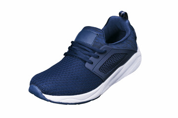 Sport shoes. Blue sneaker made of fabric with leather accents.