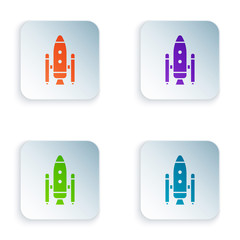 Canvas Print - Color Space shuttle and rockets icon isolated on white background. Set colorful icons in square buttons. Vector Illustration