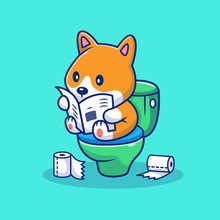 Cute Corgi Pooping On Toilet Vector Icon Illustration. Dog Mascot Cartoon Character. Animal Icon Concept White Isolated. Flat Cartoon Style Suitable For Web Landing Page, Banner, Flyer, Sticker, Card