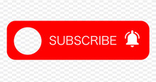 SUBSCRIBE - Button Red Color With Handon Transparent Background. YouTube Channel. Vector Illustration.