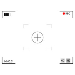 Video camera focusing screen. Camera frame. Interface viewfinder. Screen of video recorder digital display. Transparent background. Visual screen focusing. Vector